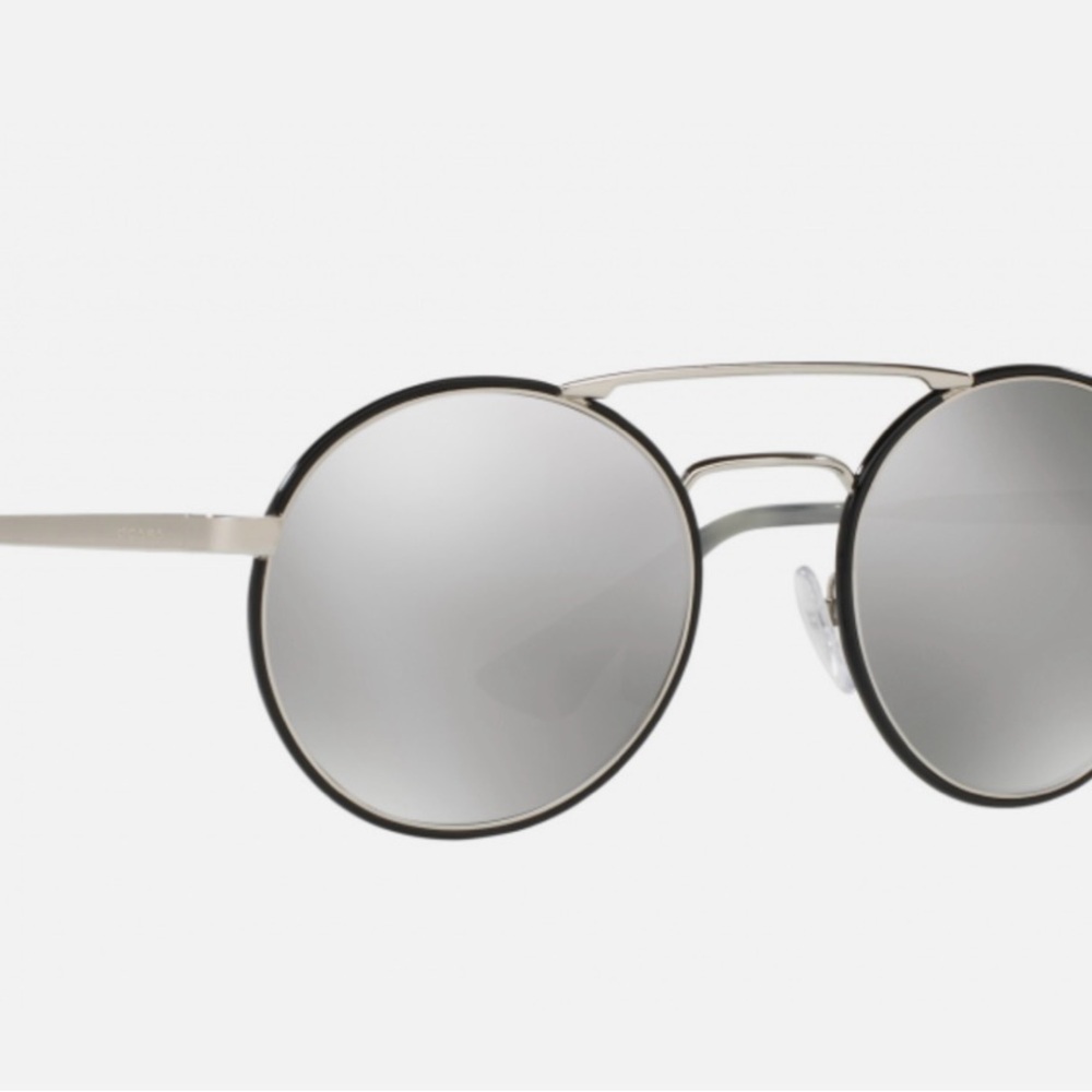 Prada Black and Silver Mirror Round Sunglasses